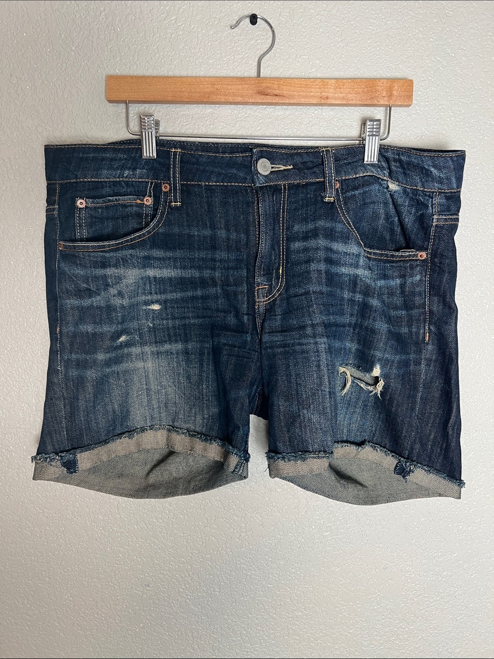American Eagle Outfitters Dark Blue Distressed Denim Shorts